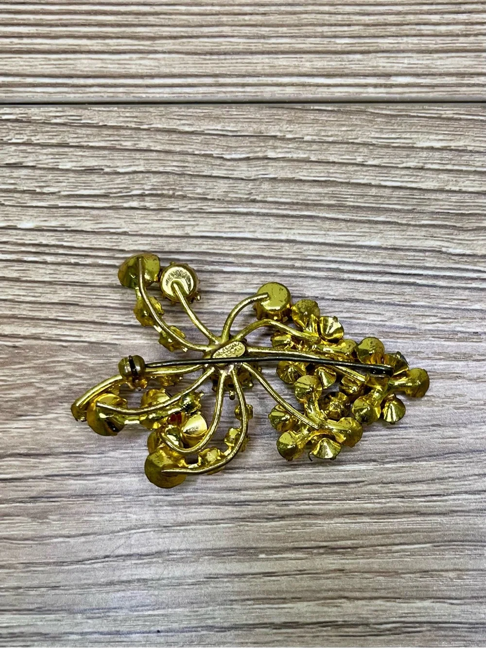 Made in Austria gold tone faux topaz citrine watermelon glass rhinestones brooch